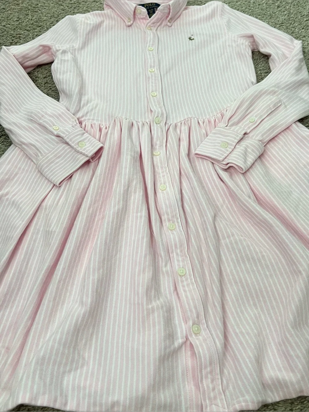 Polo by Ralph Lauren Pink Stripe Button-Front Kids Dress Size 16